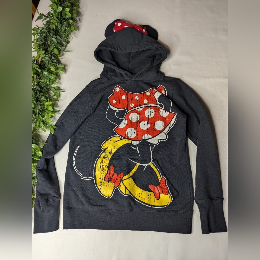 Disney Parks Distressed Minnie Mouse Hoodie Ears Hood Size Small